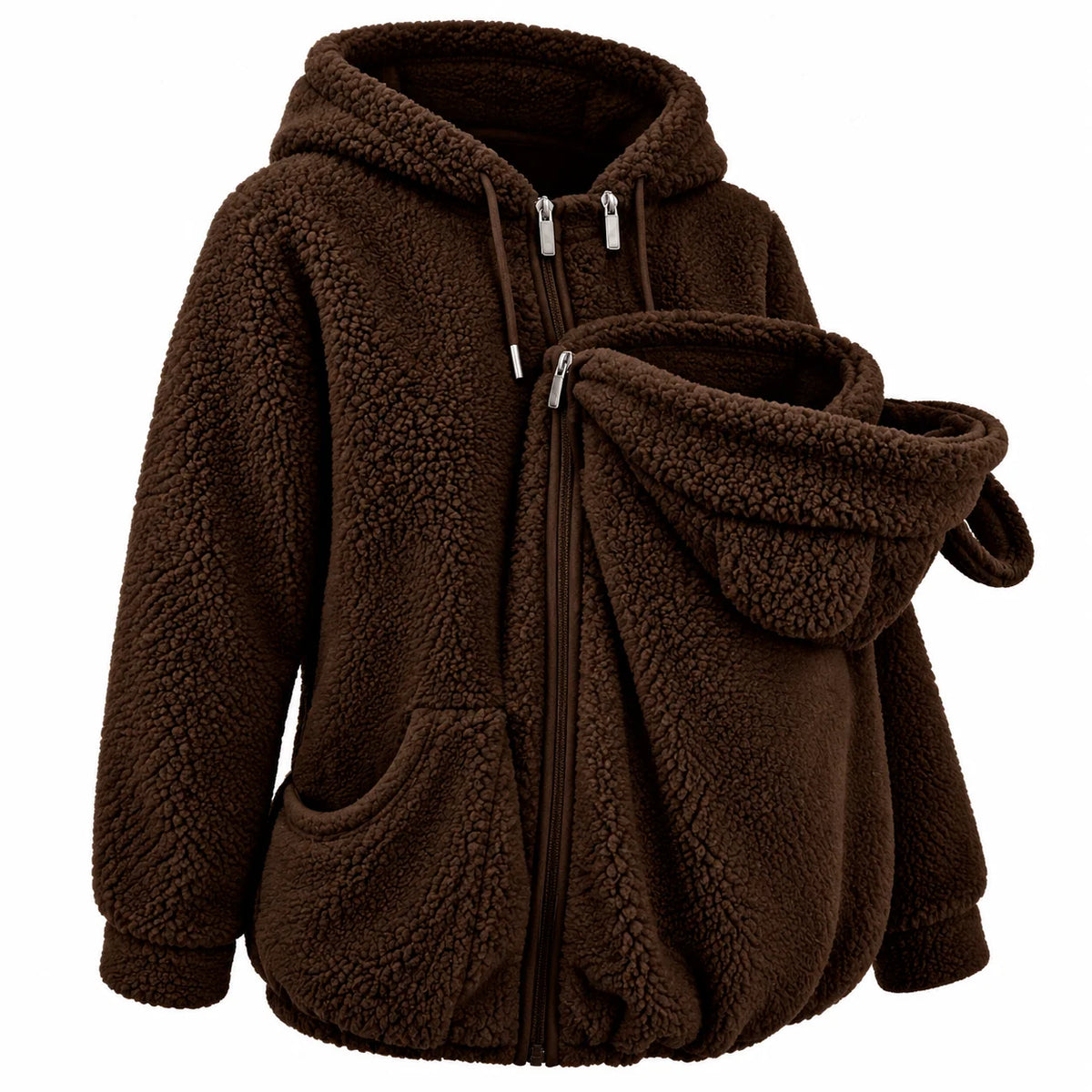 Babywearing Hoodie Plush Fleece Front Pouch Zipper Closure