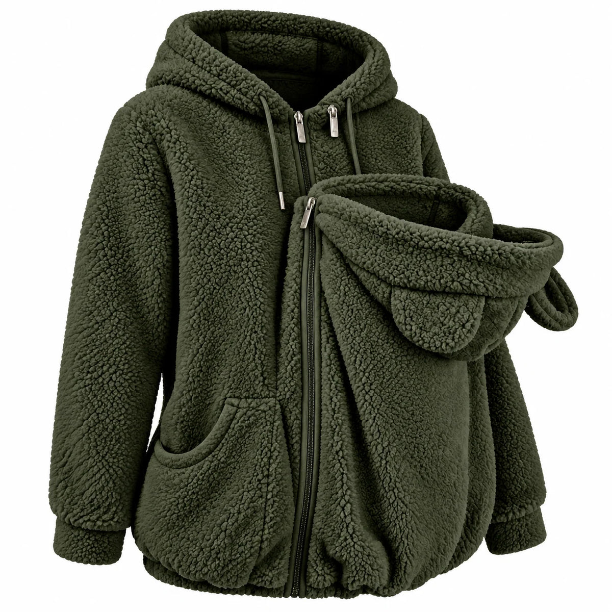 Babywearing Hoodie Plush Fleece Front Pouch Zipper Closure