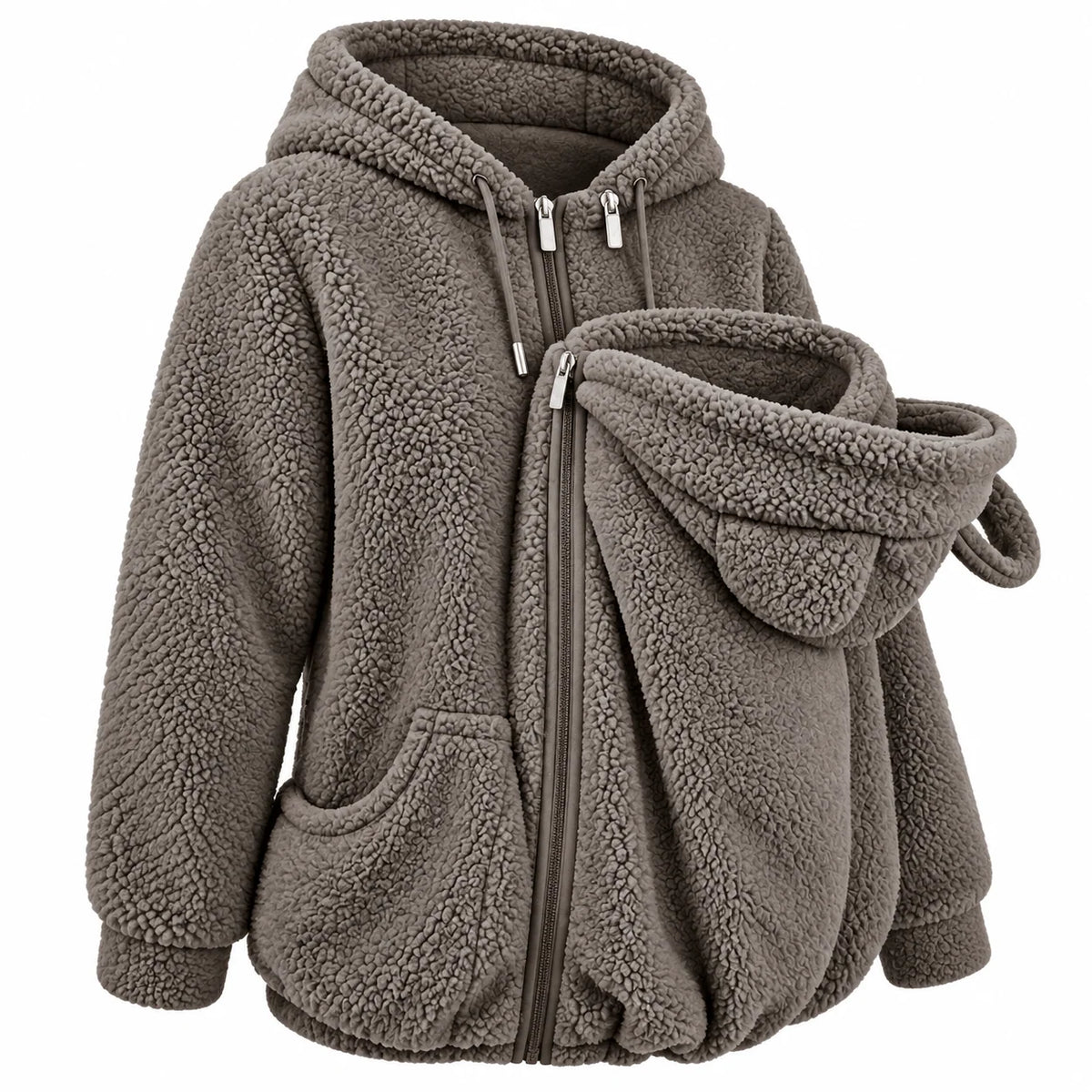 Babywearing Hoodie Plush Fleece Front Pouch Zipper Closure