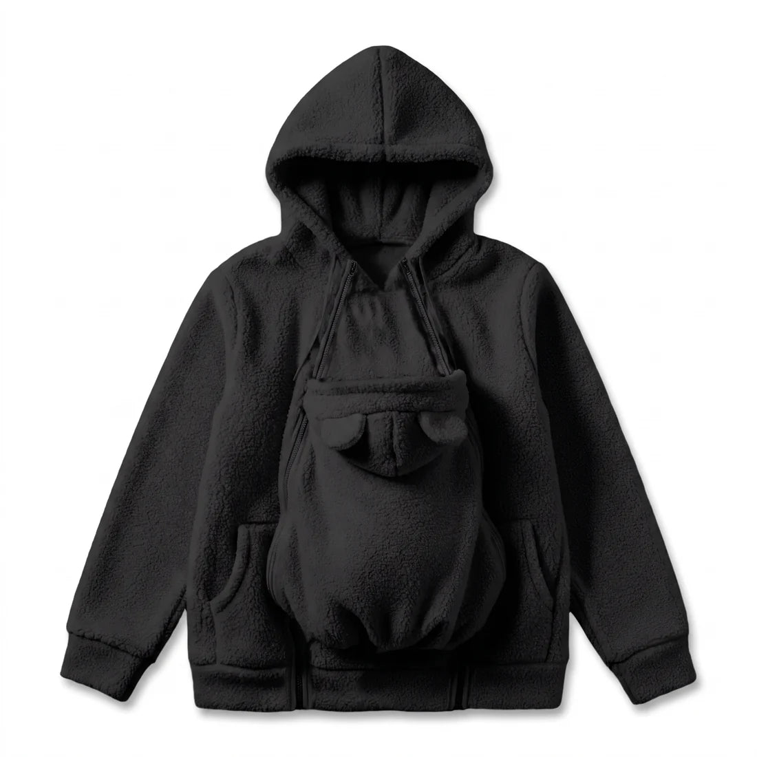 Babywearing Hoodie Soft Fleece Built-In Baby Pocket Front Zipper
