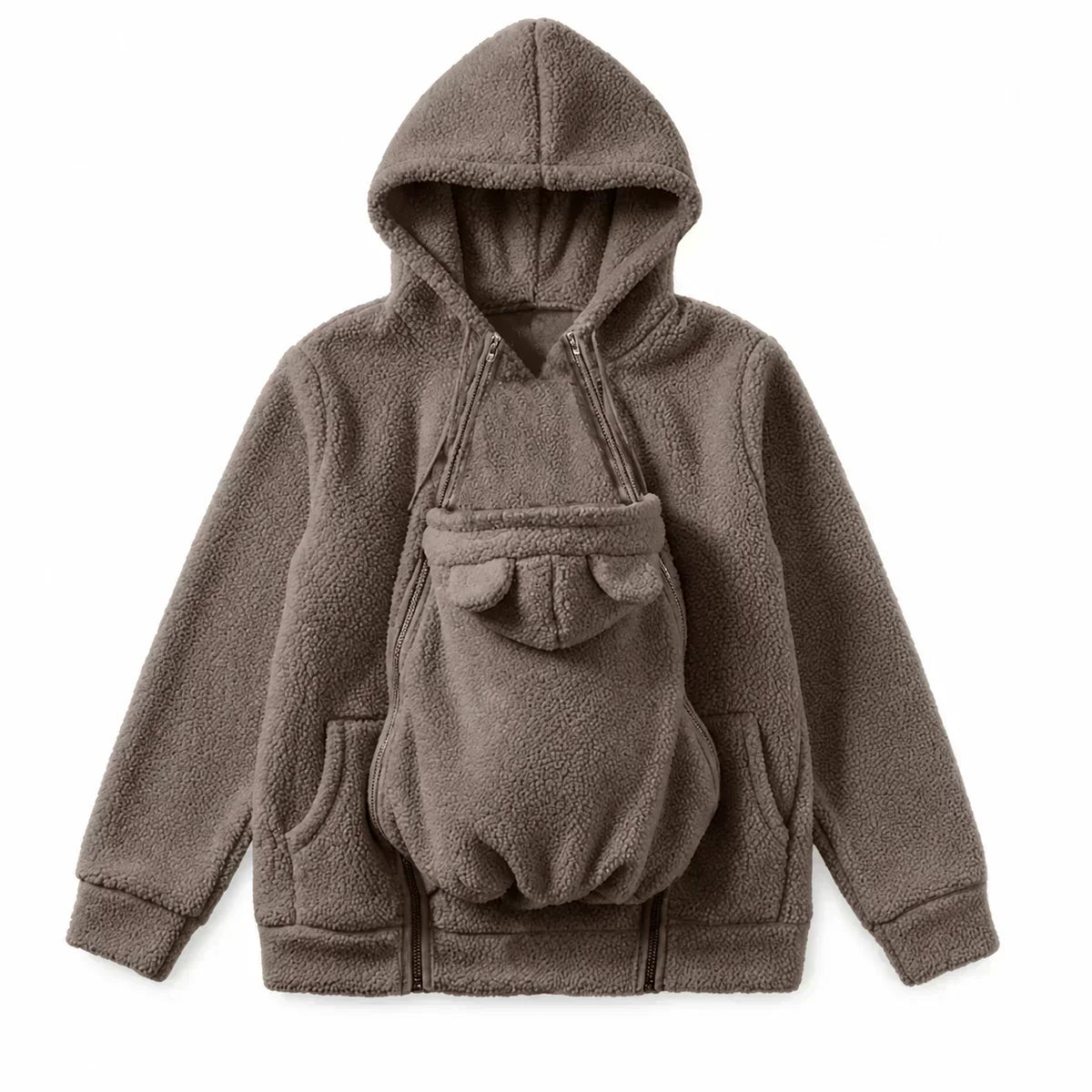 Babywearing Hoodie Soft Fleece Built-In Baby Pocket Front Zipper
