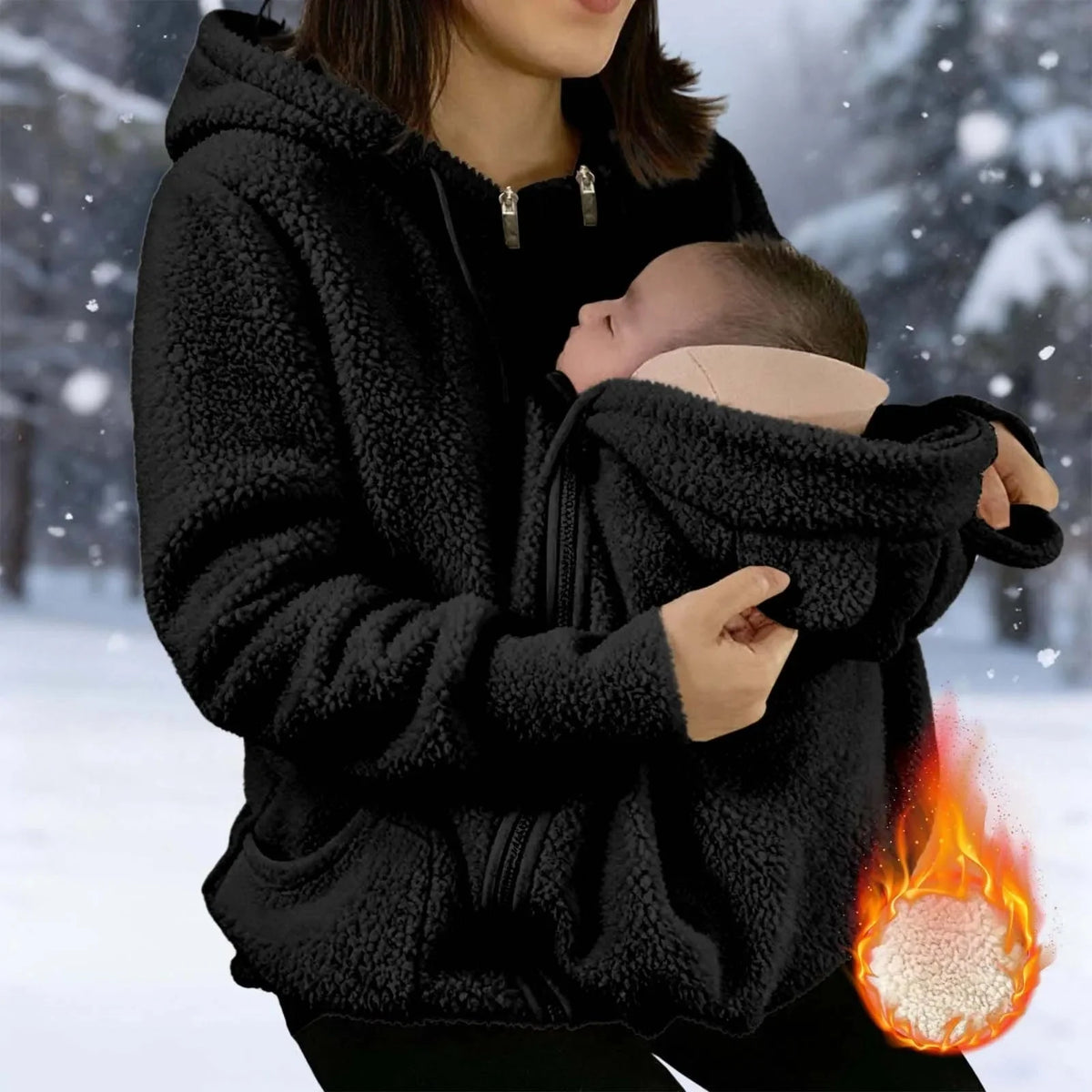 Babywearing Jacket Soft Fleece Kangaroo Pocket With Hood