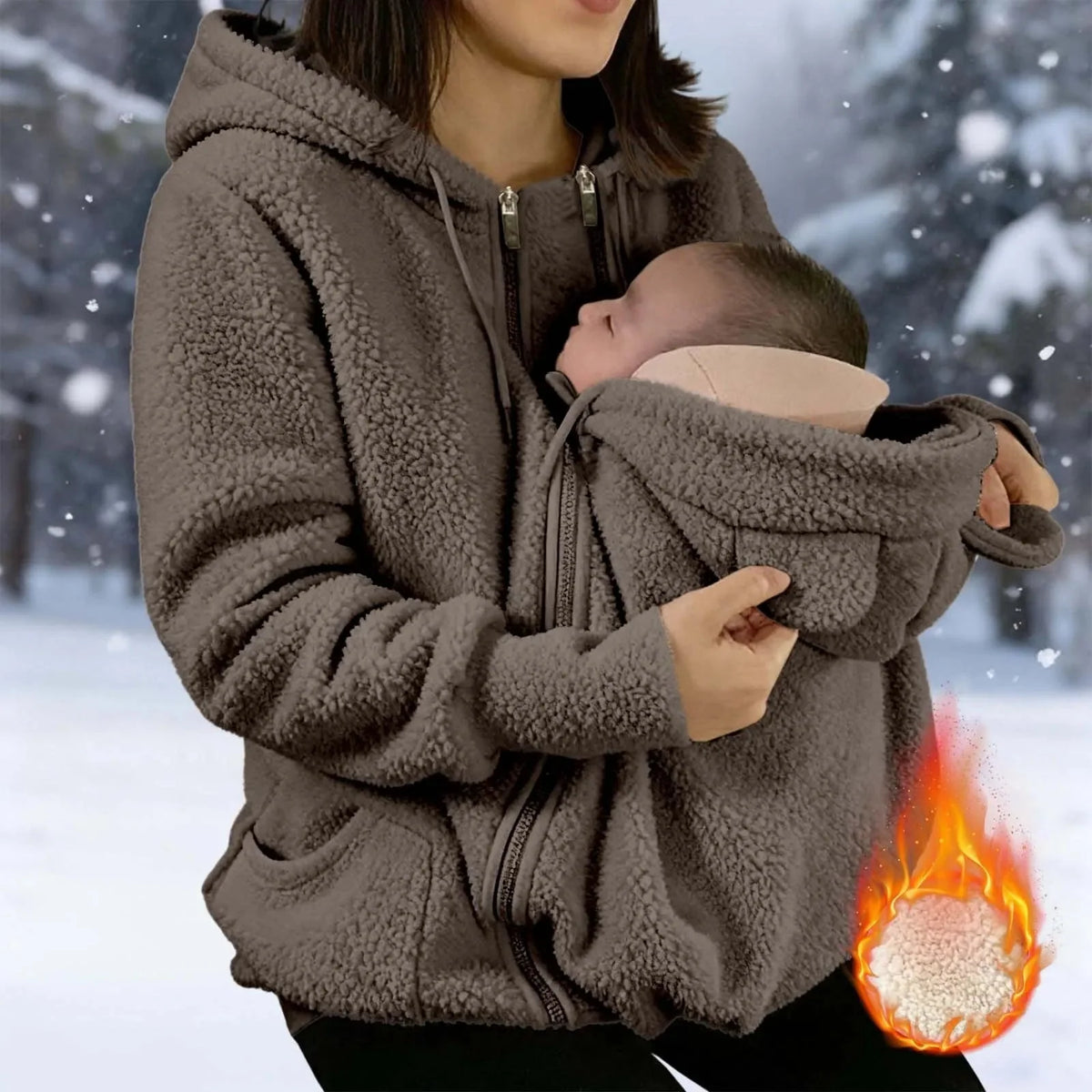 Babywearing Jacket Soft Fleece Kangaroo Pocket With Hood