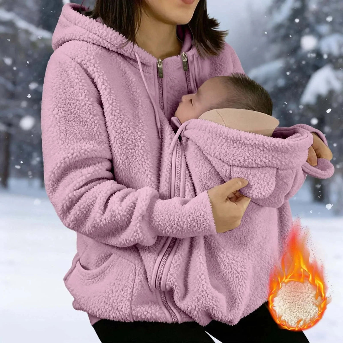 Babywearing Jacket Soft Fleece Kangaroo Pocket With Hood