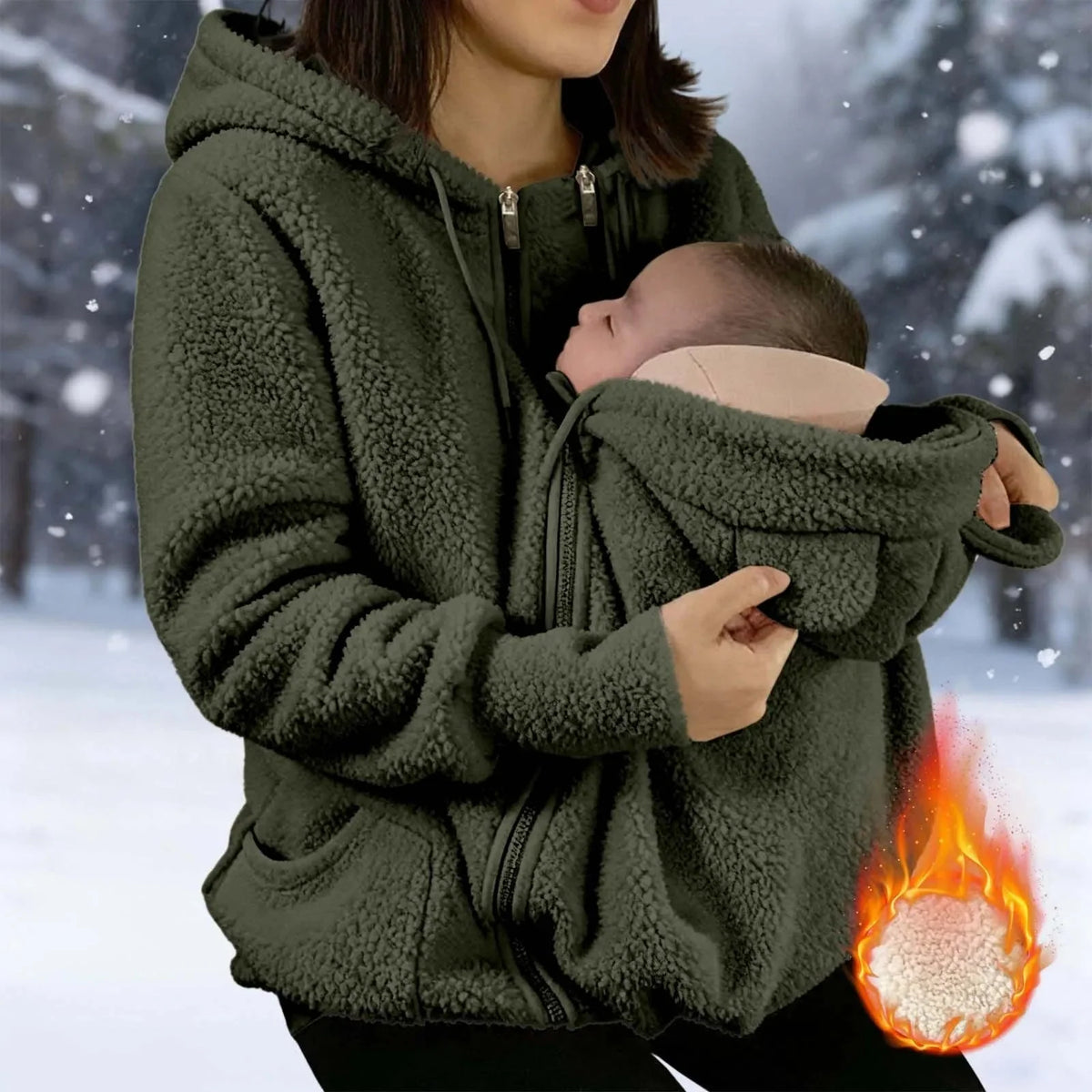 Babywearing Jacket Soft Fleece Kangaroo Pocket With Hood