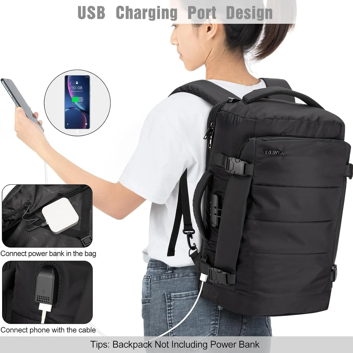 Backpack 40L Padded Laptop USB Charging & Digital Lock