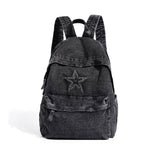 Backpack Denim Star Embroidery Multiple Pockets Padded Straps