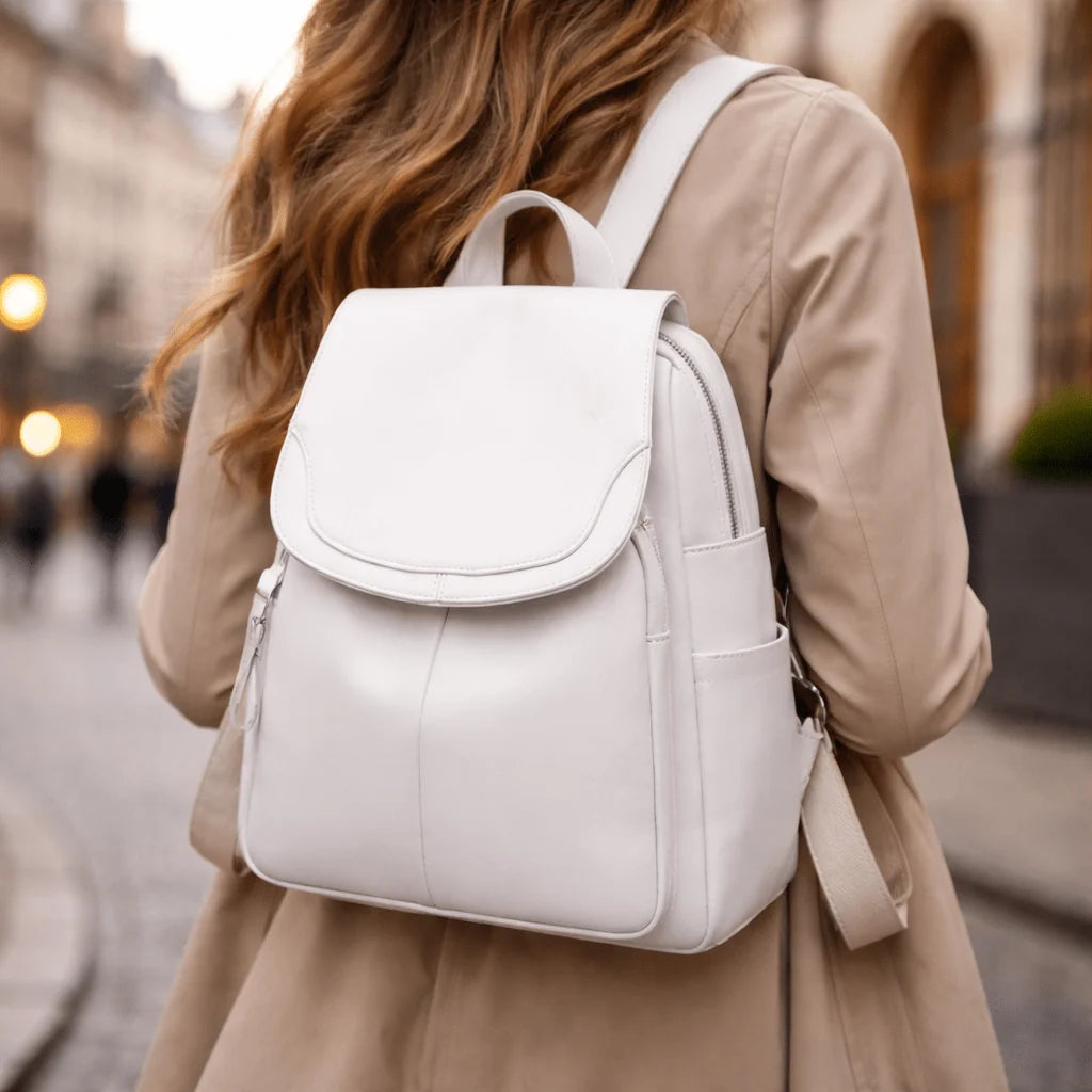 Backpack Embossed PU Leather Hidden Anti-Theft Zipper