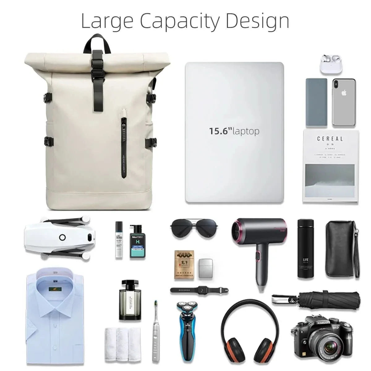 Backpack Expandable Rolltop 15.6-Inch Laptop Compartment Water-Repellent