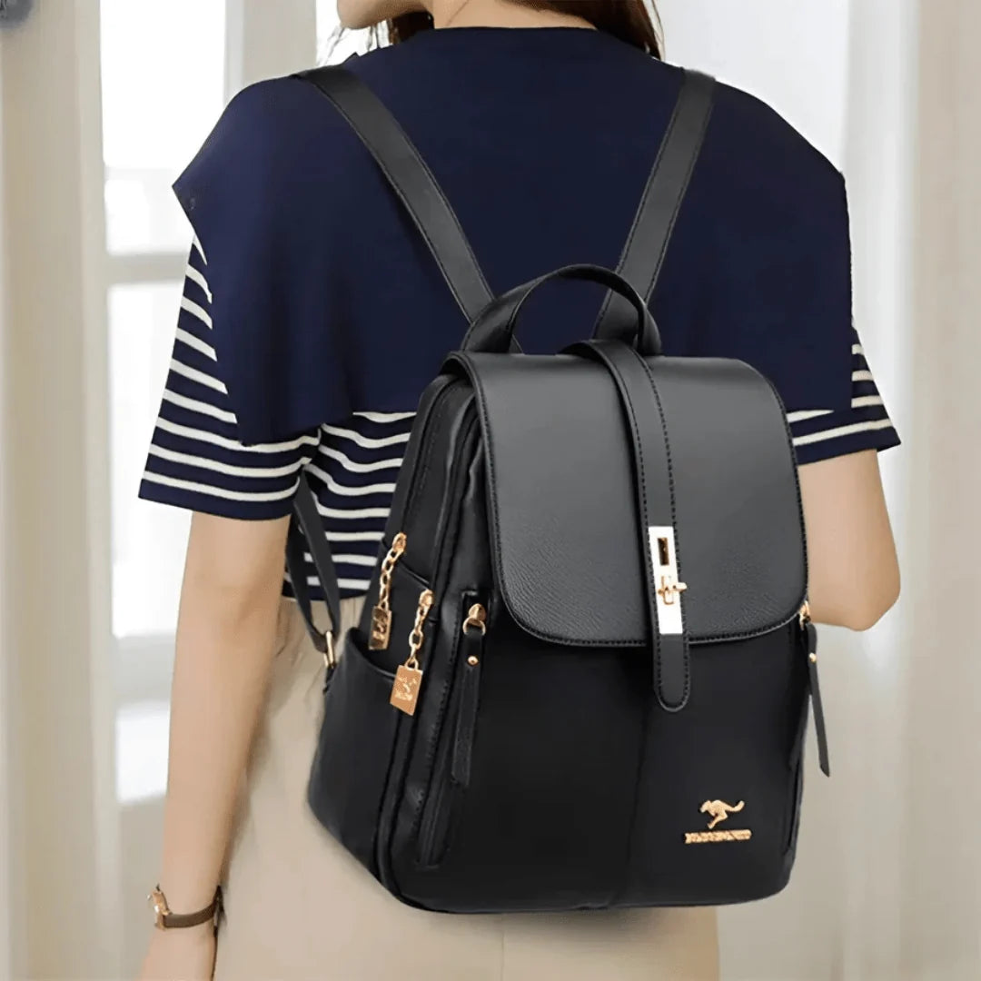Backpack Faux Leather Multiple Compartments Ergonomic Straps