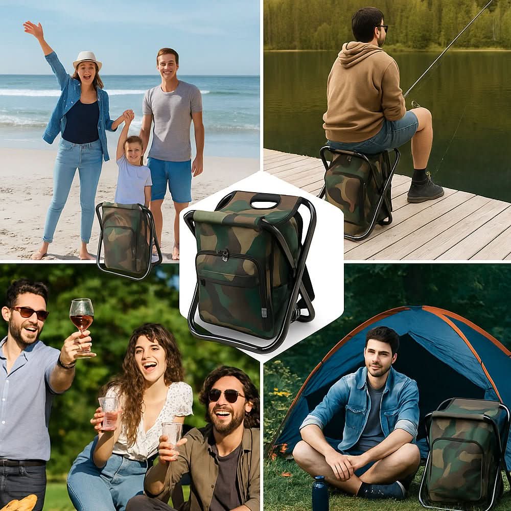 Backpack Folding Chair Insulated Cooler Compartment 19-Quart