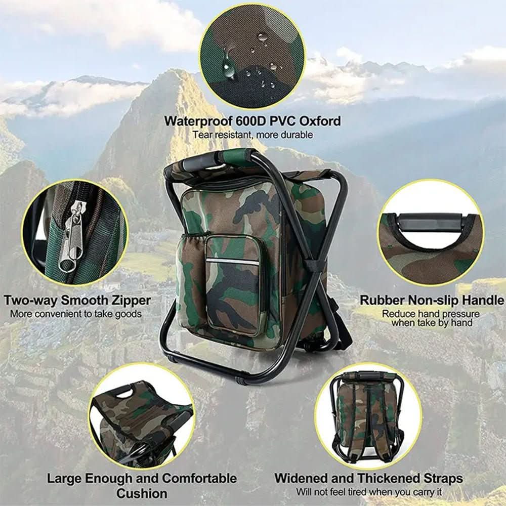 Backpack Folding Chair Insulated Cooler Compartment 19-Quart