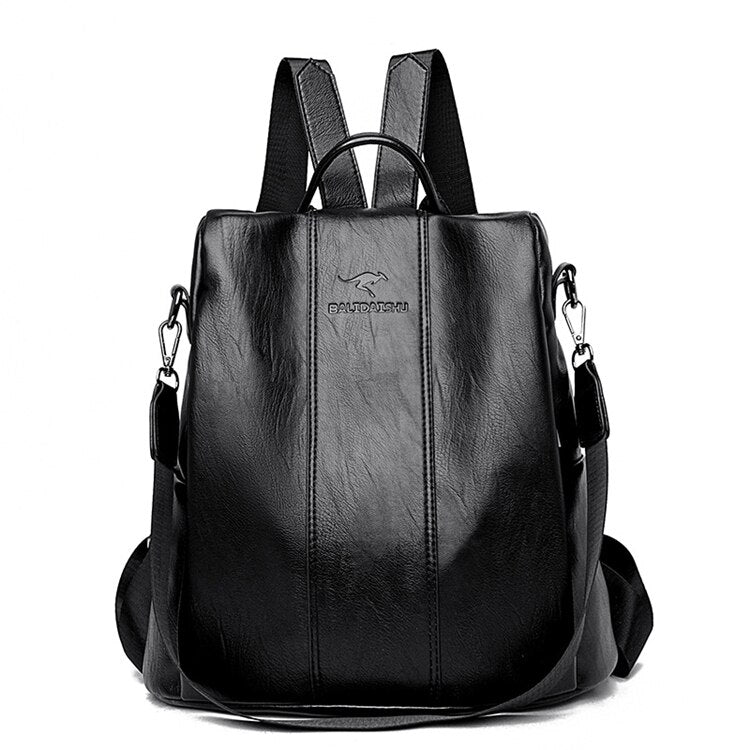 Backpack PU Leather Anti-Theft Concealed Pockets Convertible Strap