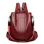 Backpack PU Leather Anti-Theft Concealed Pockets Convertible Strap