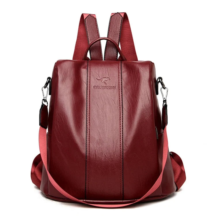 Backpack PU Leather Anti-Theft Concealed Pockets Convertible Strap
