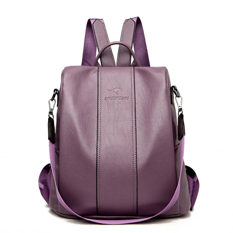 Backpack PU Leather Anti-Theft Concealed Pockets Convertible Strap