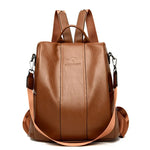Backpack PU Leather Anti-Theft Concealed Pockets Convertible Strap