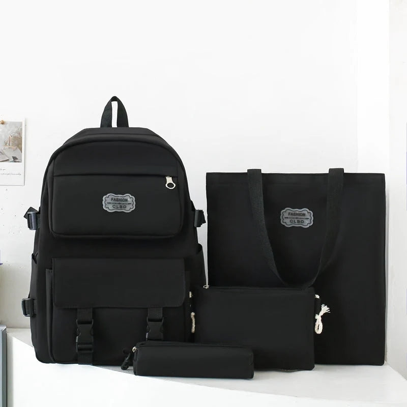 Backpack Set Multi-Compartment Padded Straps 4-Piece
