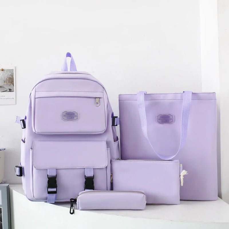 Backpack Set Multi-Compartment Padded Straps 4-Piece