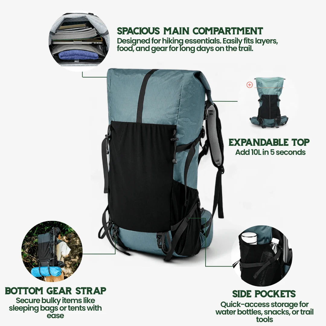 Backpack Ultralight Expandable Roll-Top Water-Resistant Ripstop Nylon