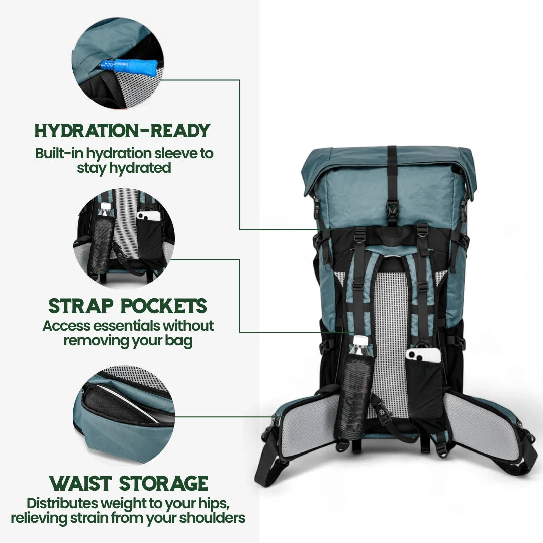 Backpack Ultralight Expandable Roll-Top Water-Resistant Ripstop Nylon