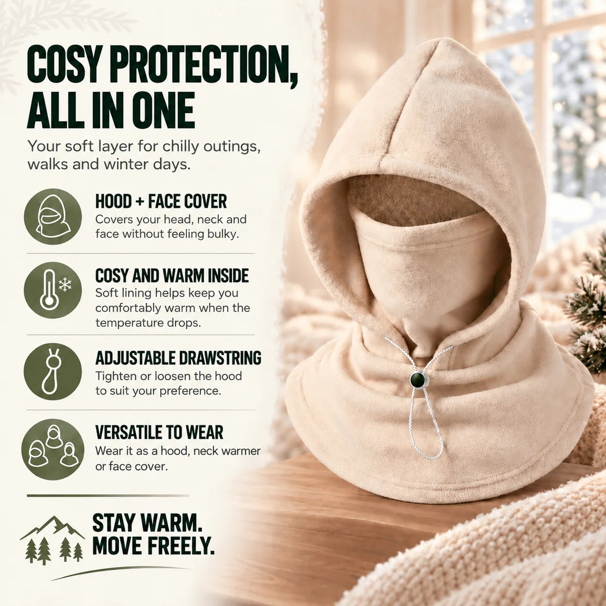 Balaclava 3-in-1 Fleece-Lined Wind Protection