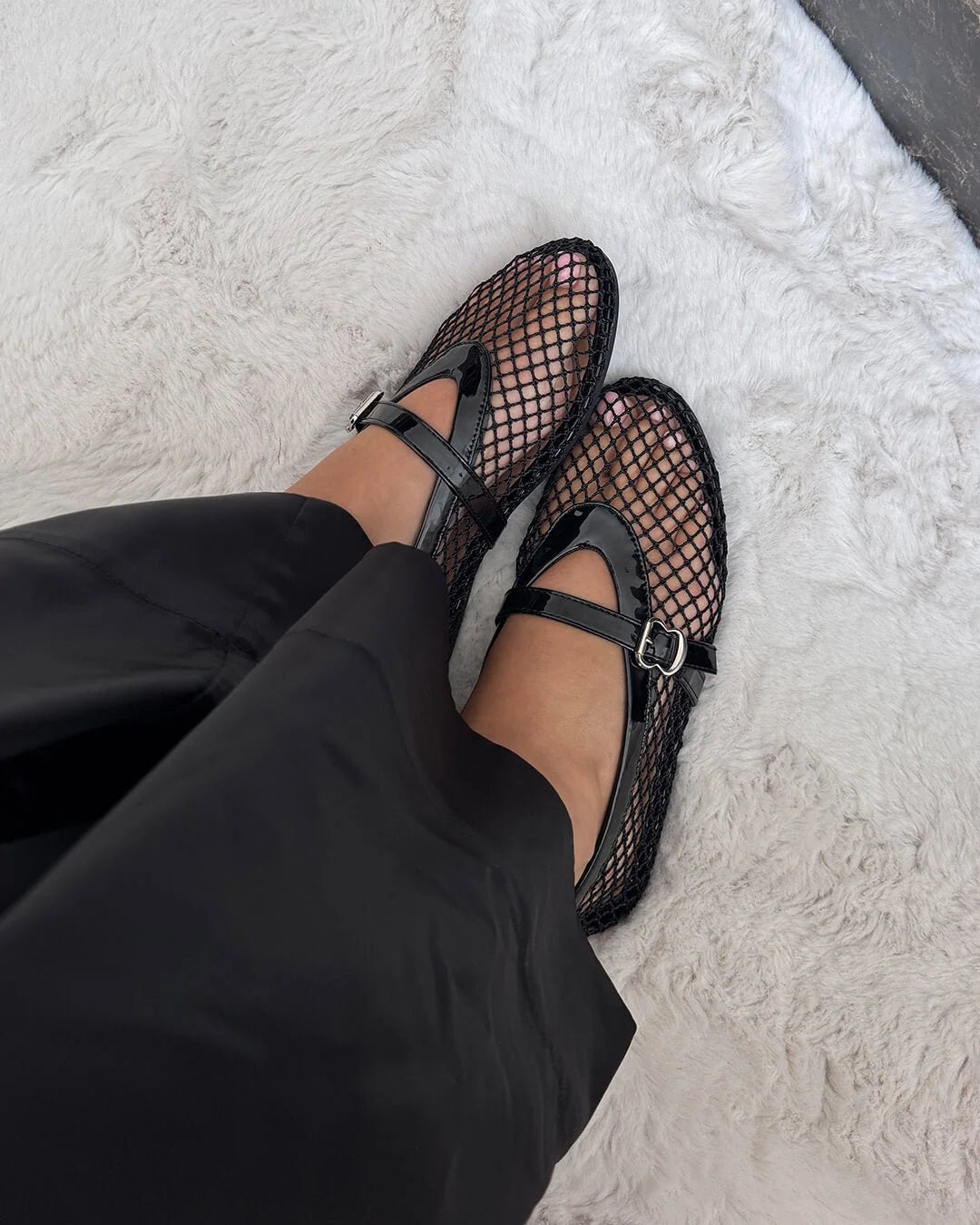 Ballet Flats Breathable Mesh Adjustable Strap Cushioned Footbed