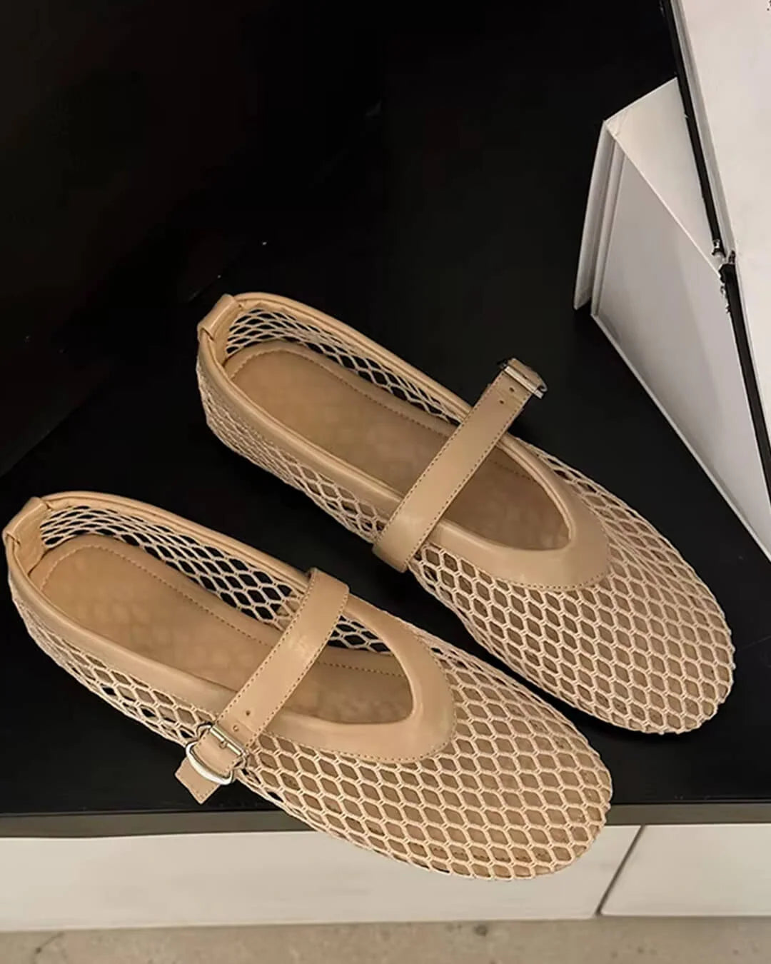 Ballet Flats Breathable Mesh Adjustable Strap Cushioned Footbed