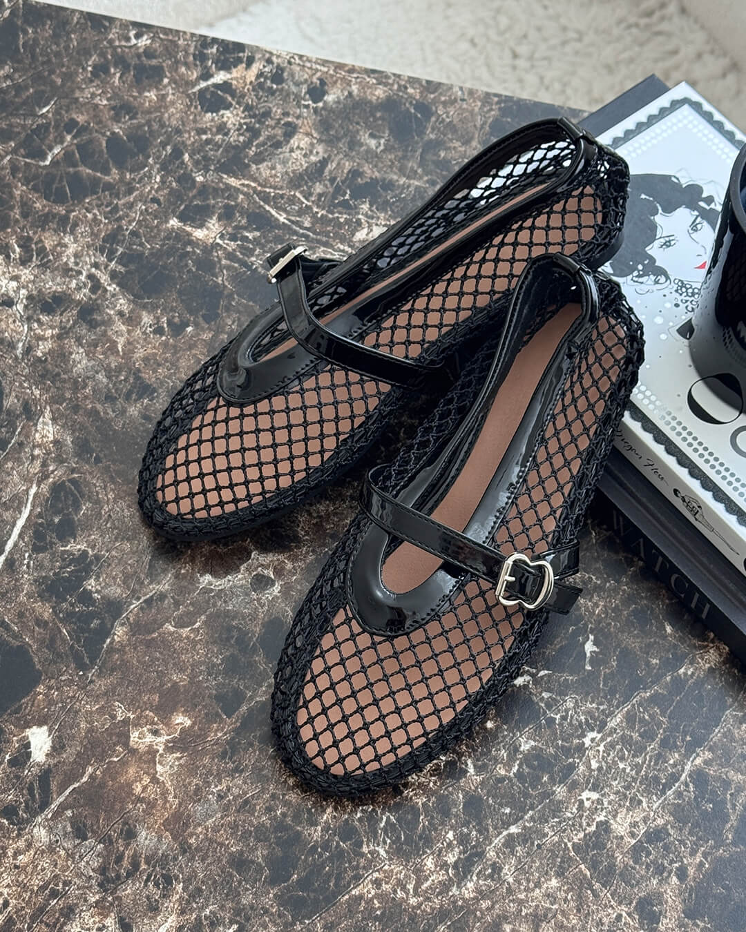 Ballet Flats Breathable Mesh Adjustable Strap Cushioned Footbed