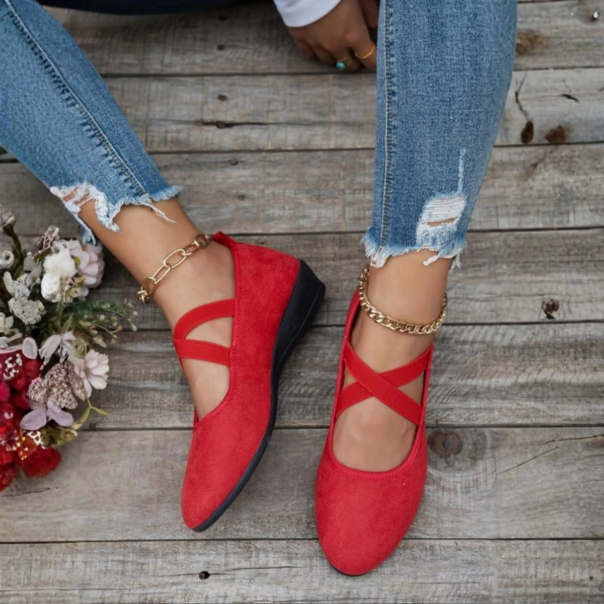Ballet Flats Hidden Wedge Heel Padded Insole Slip-On Design