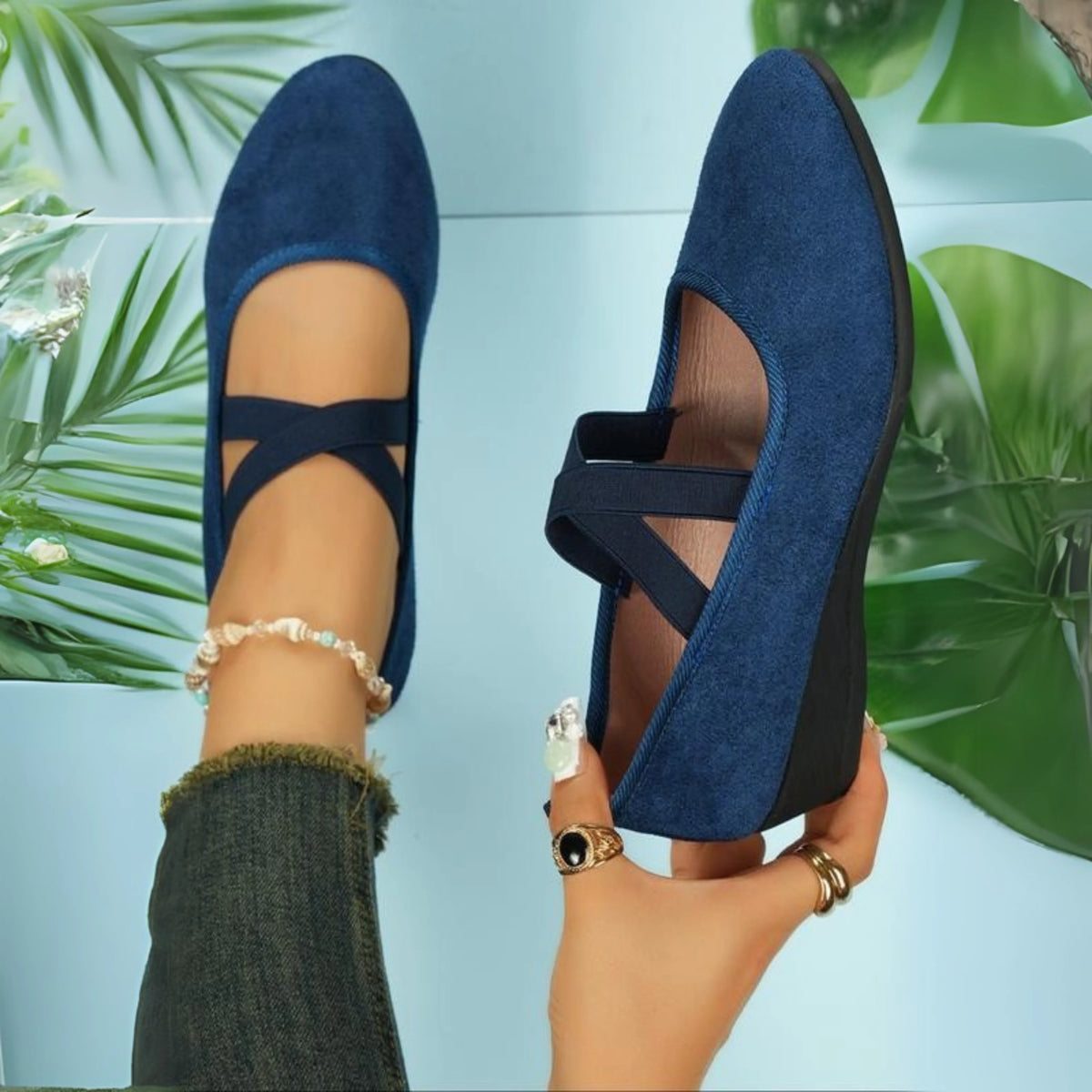 Ballet Flats Hidden Wedge Heel Padded Insole Slip-On Design