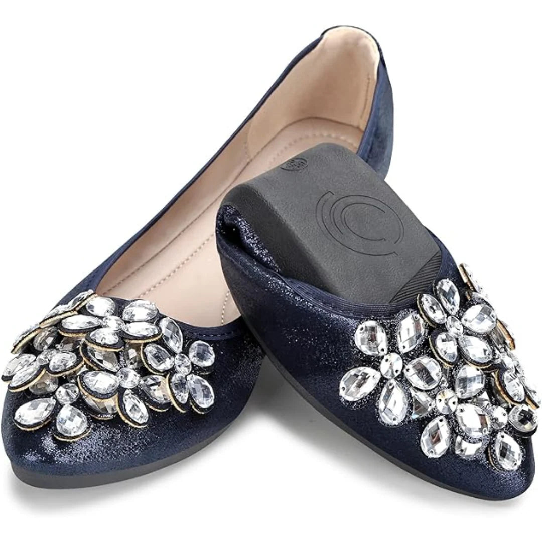 Ballet Flats Rhinestone Accents Foldable Slip-On Lightweight Comfort
