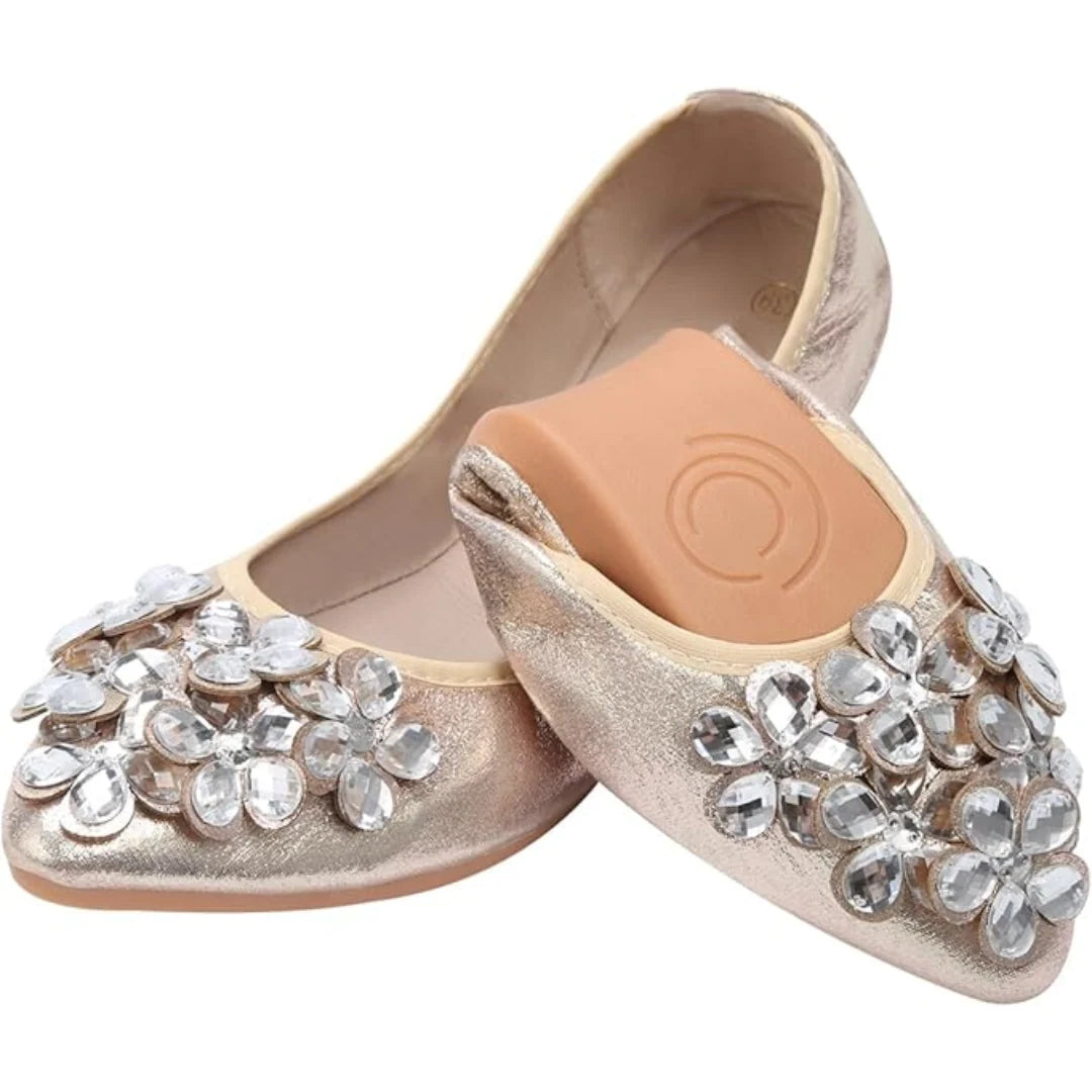 Ballet Flats Rhinestone Accents Foldable Slip-On Lightweight Comfort