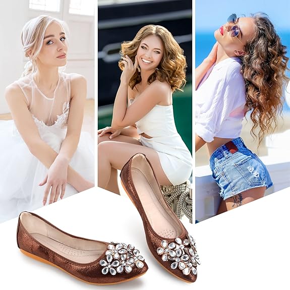 Ballet Flats Rhinestone Accents Foldable Slip-On Lightweight Comfort