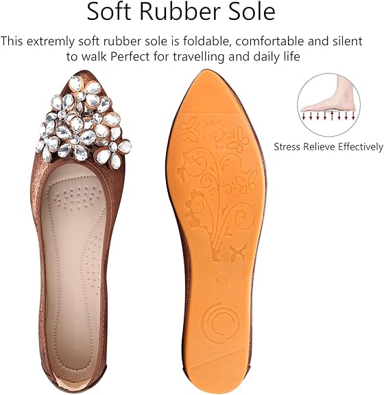 Ballet Flats Rhinestone Accents Foldable Slip-On Lightweight Comfort