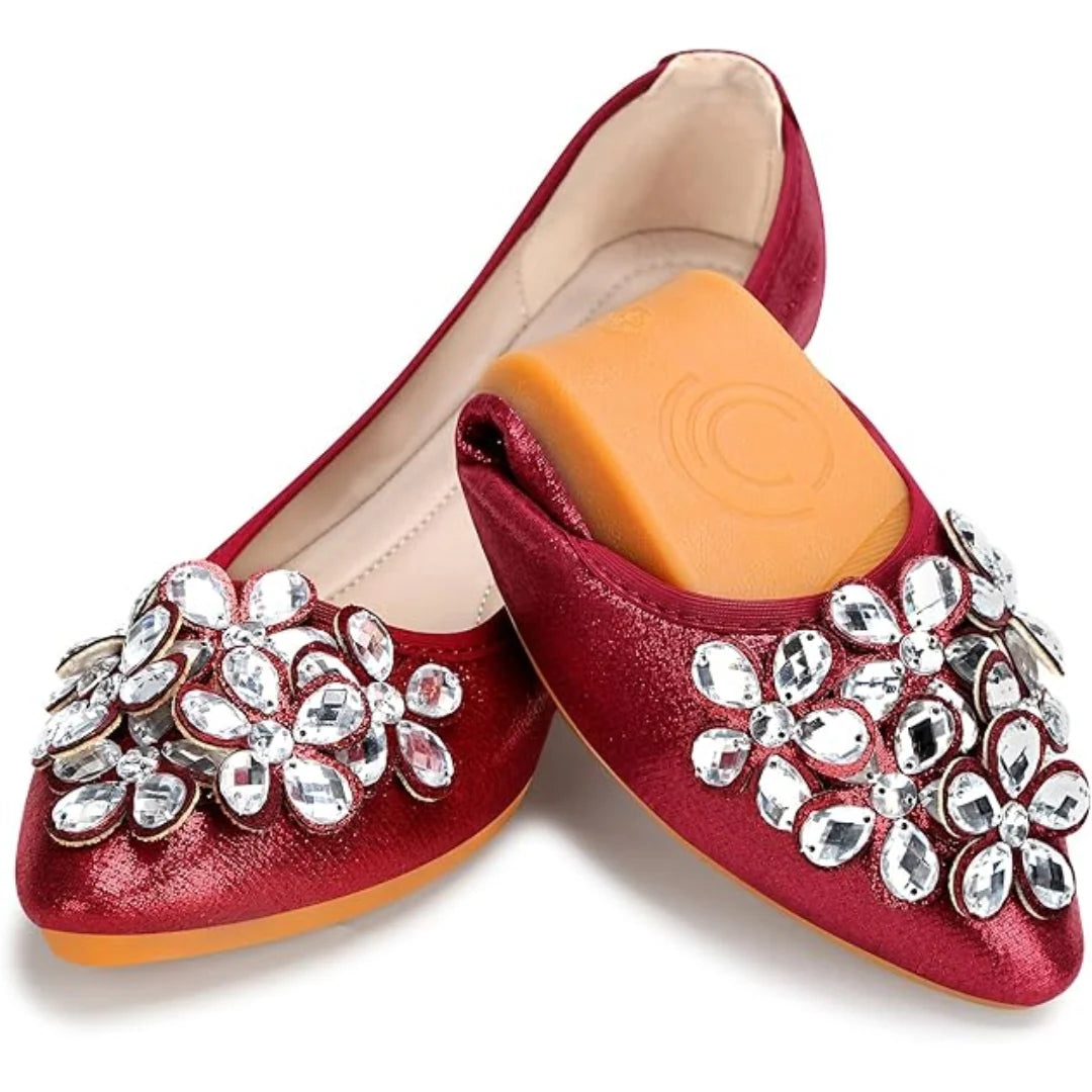 Ballet Flats Rhinestone Accents Foldable Slip-On Lightweight Comfort