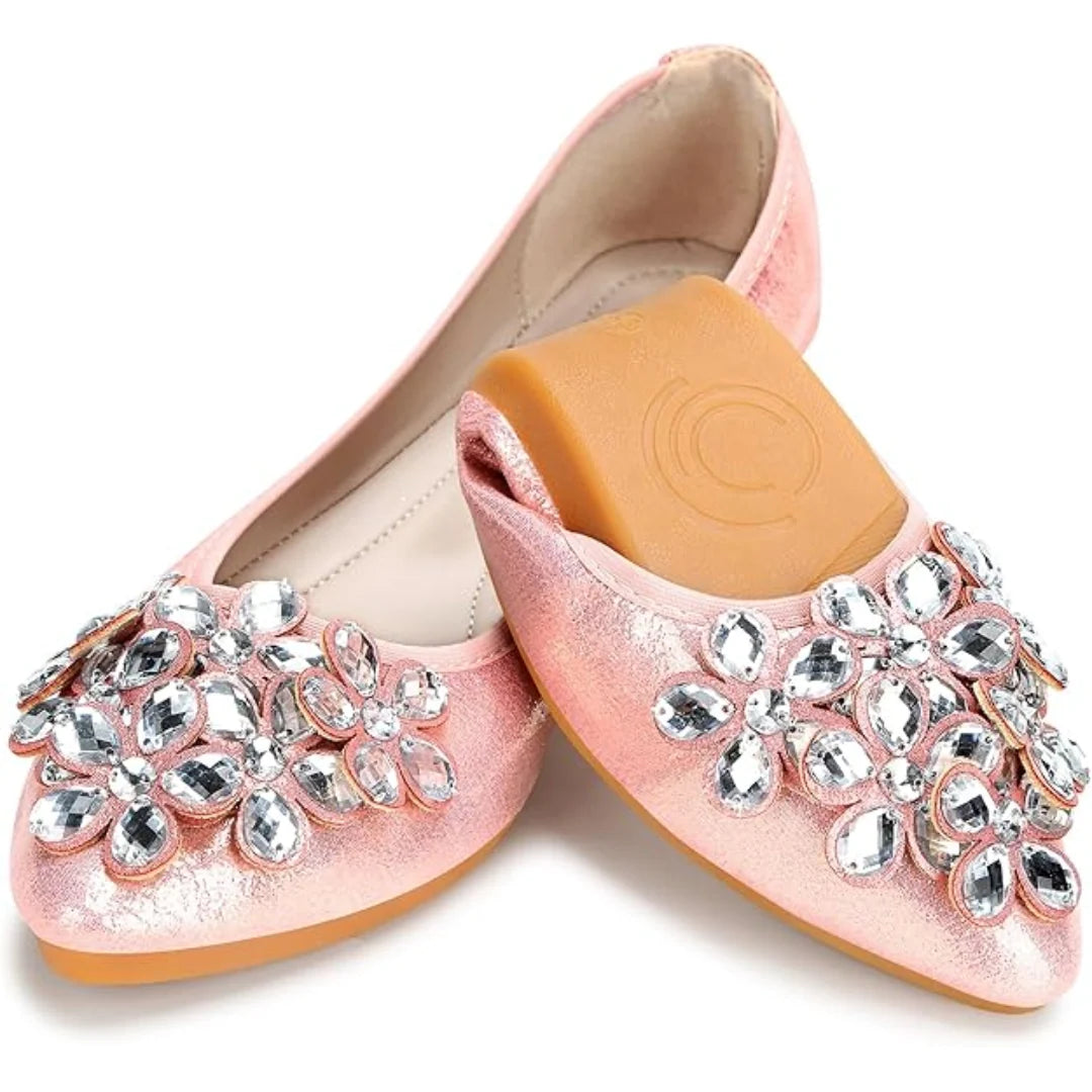 Ballet Flats Rhinestone Accents Foldable Slip-On Lightweight Comfort