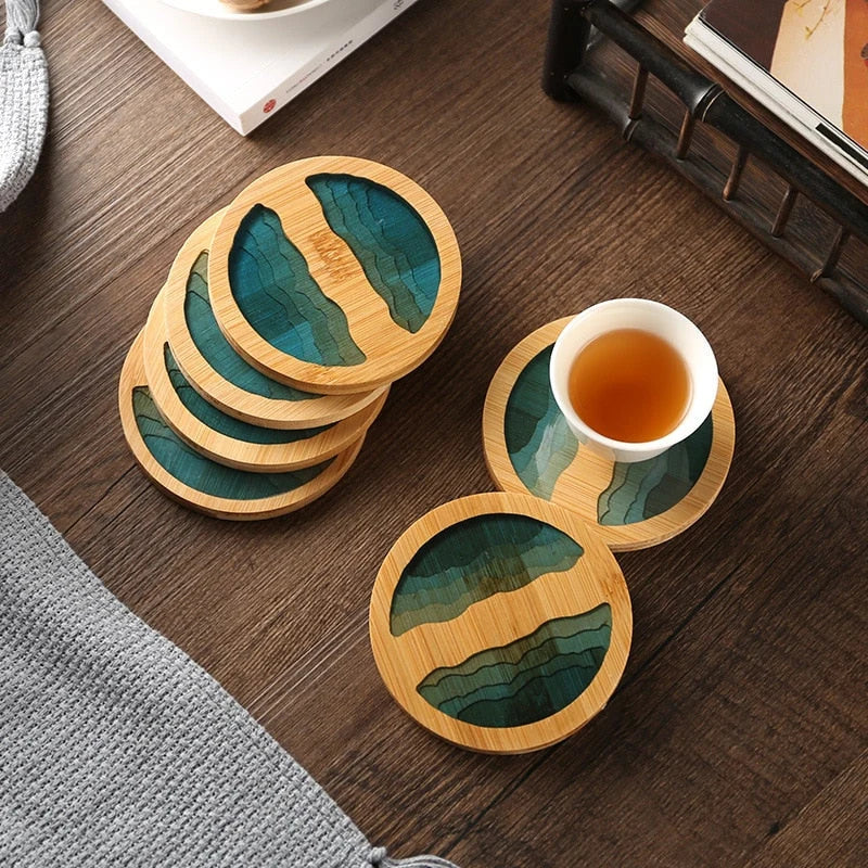 Bamboo Coaster Resin Art 3D Carved