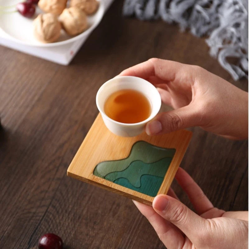Bamboo Coaster Resin Art 3D Carved