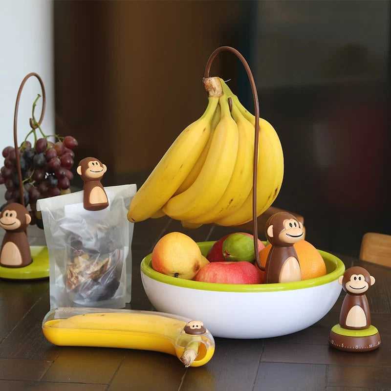 Banana Hanger Stand Monkey-Shaped Holds 4 Bananas