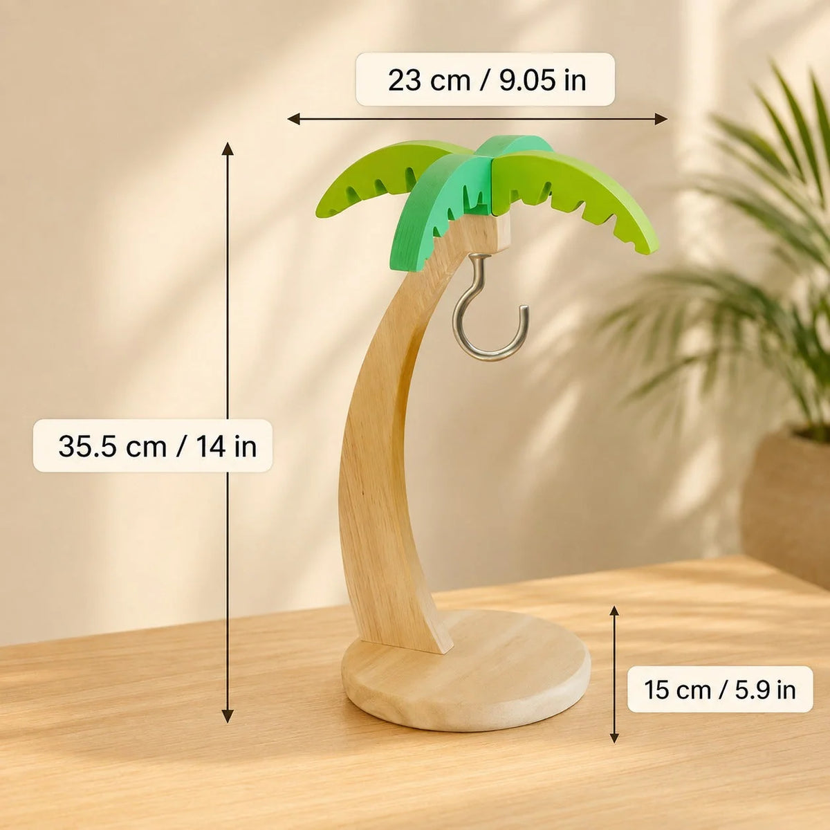 Banana Hanger Tropical Palm Wooden Base & Metal Hook