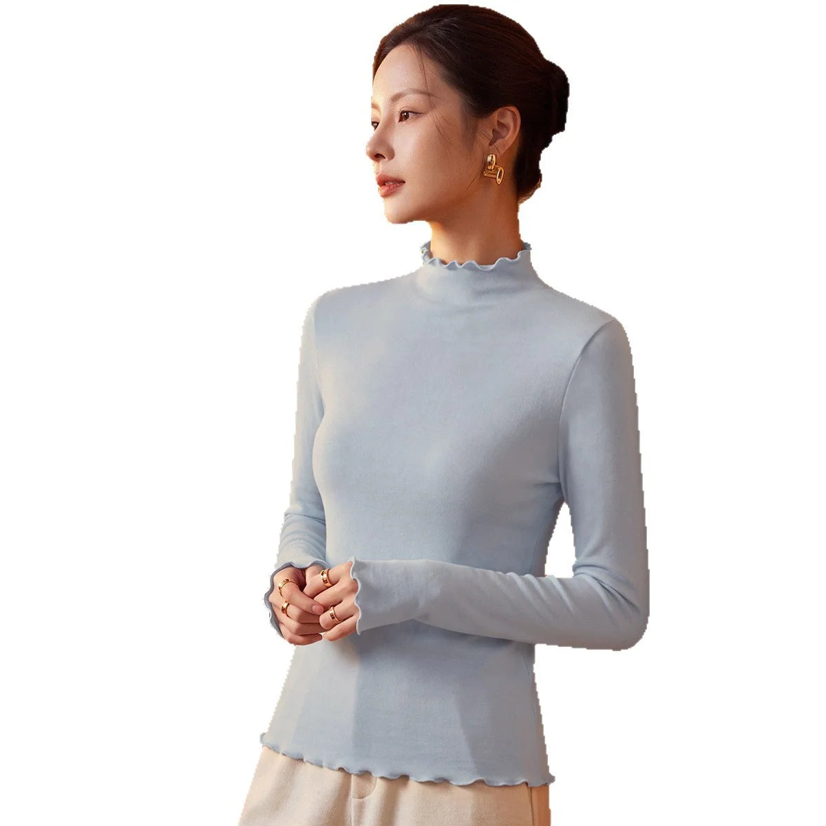 Base Layer Shirt Thermal Stand-Up Ruffle Collar