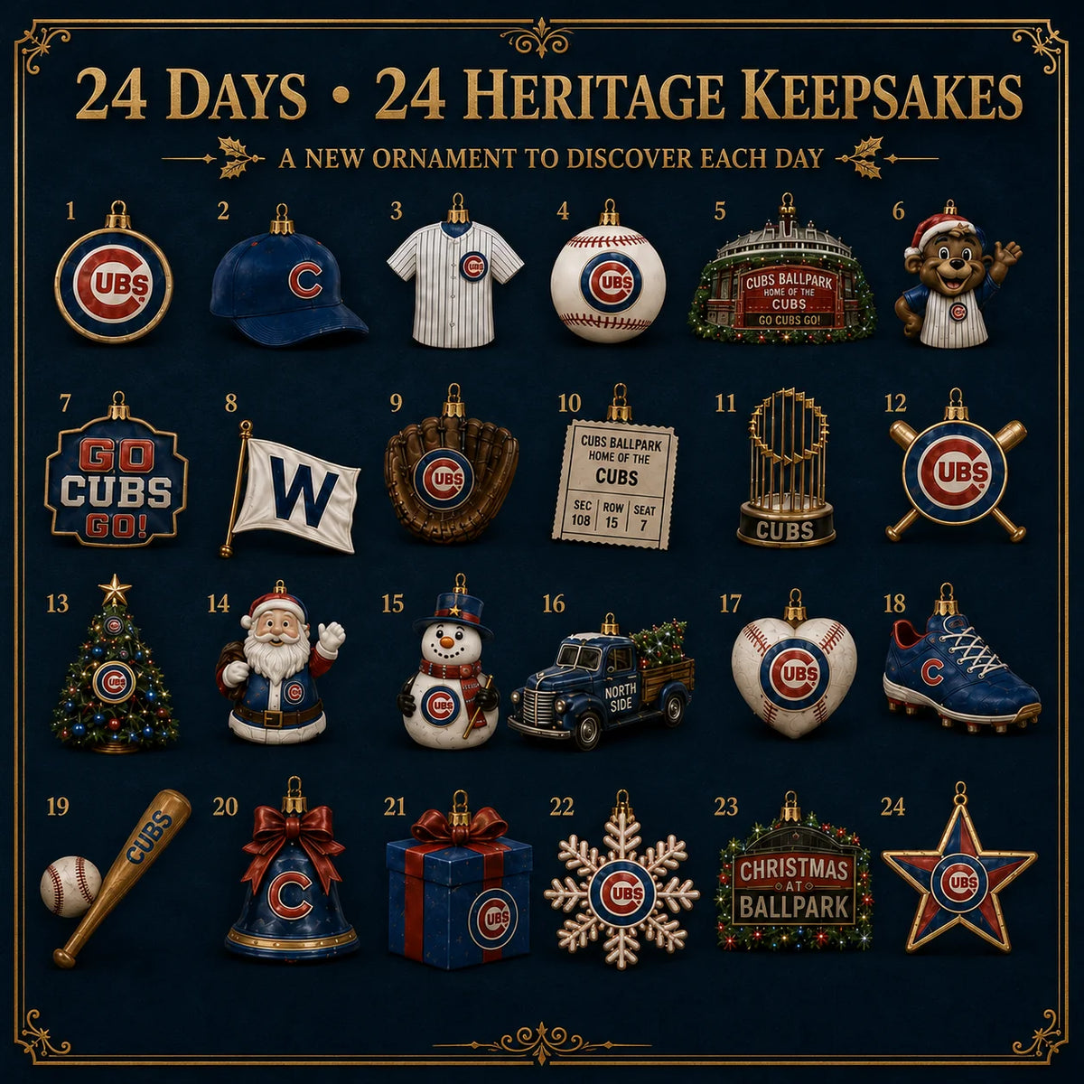 Baseball Advent Calendar 24 Collectible Ornaments