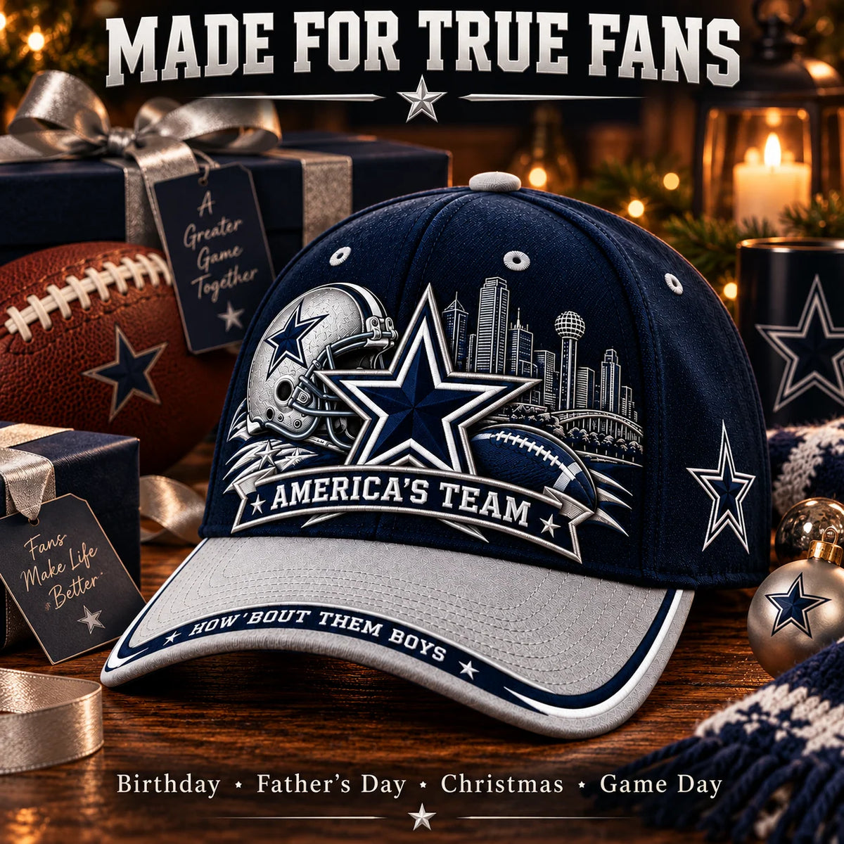 Baseball Cap Adjustable Strap Star & Skyline Design