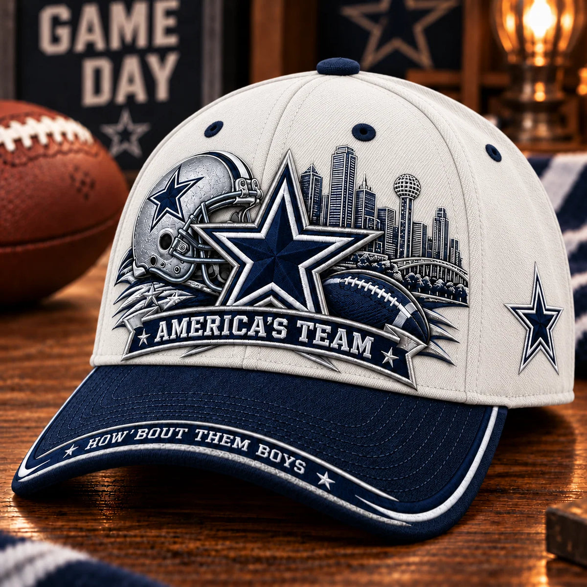 Baseball Cap Adjustable Strap Star & Skyline Design