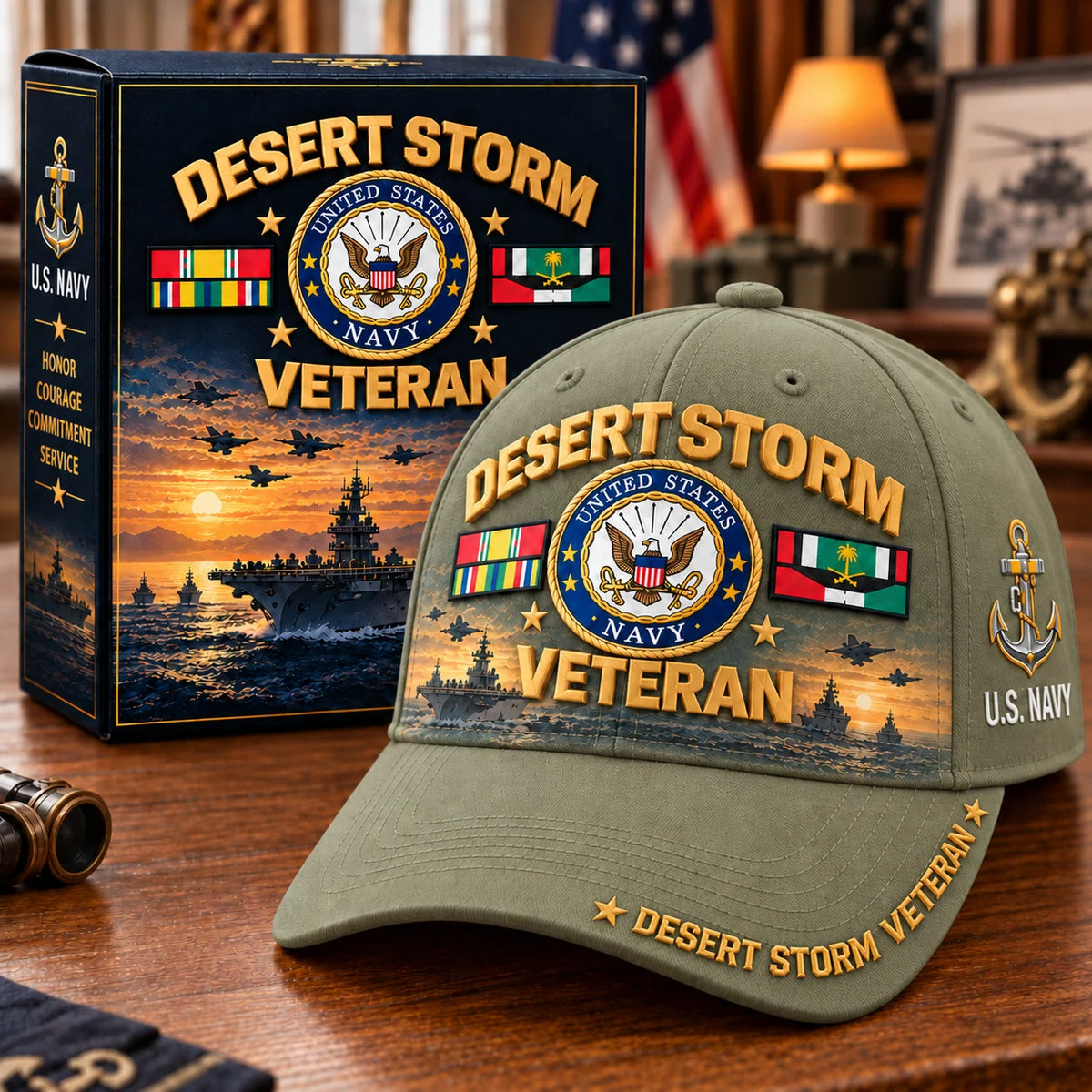 Baseball Cap Desert Storm Veteran Adjustable Curved Brim