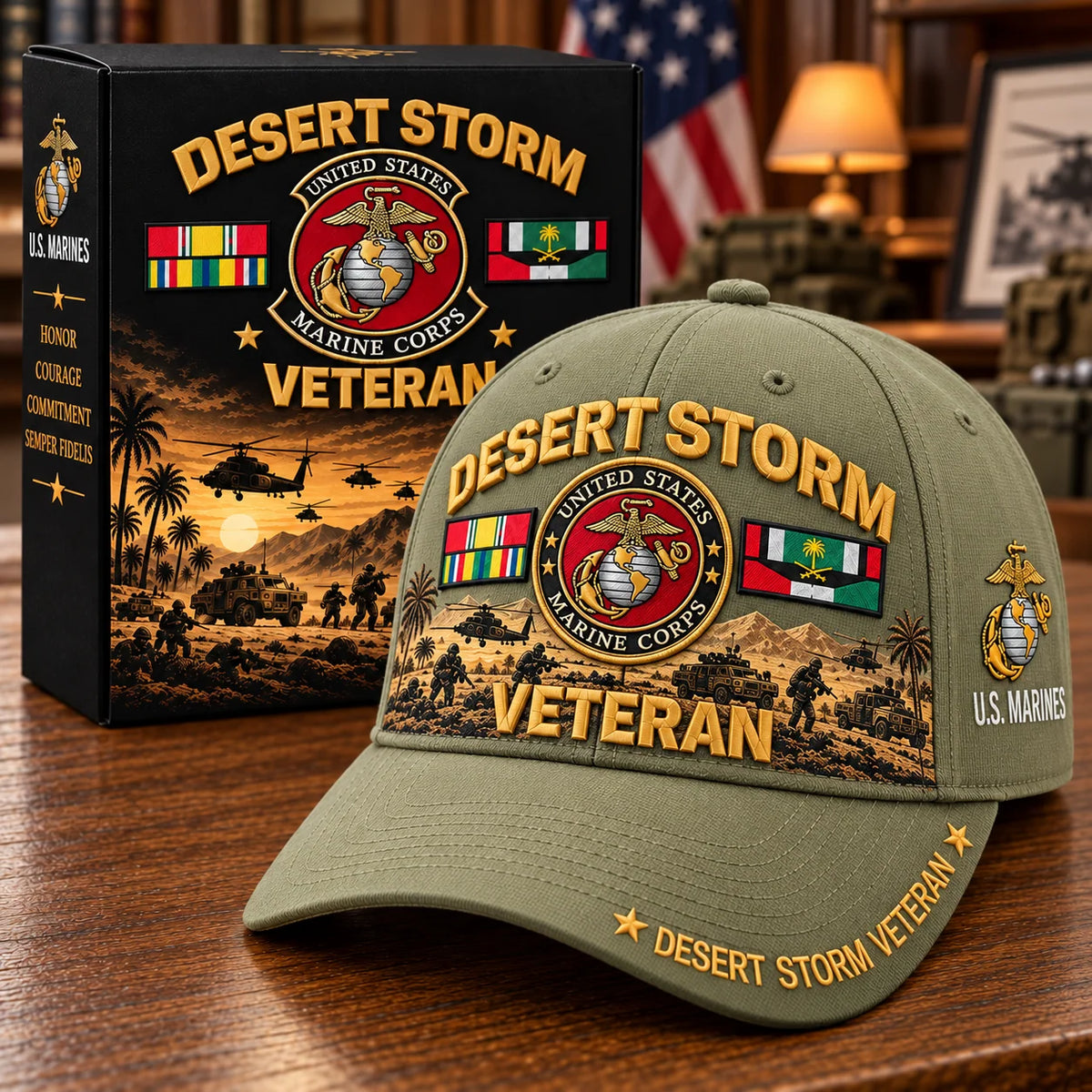 Baseball Cap Desert Storm Veteran Adjustable Curved Brim