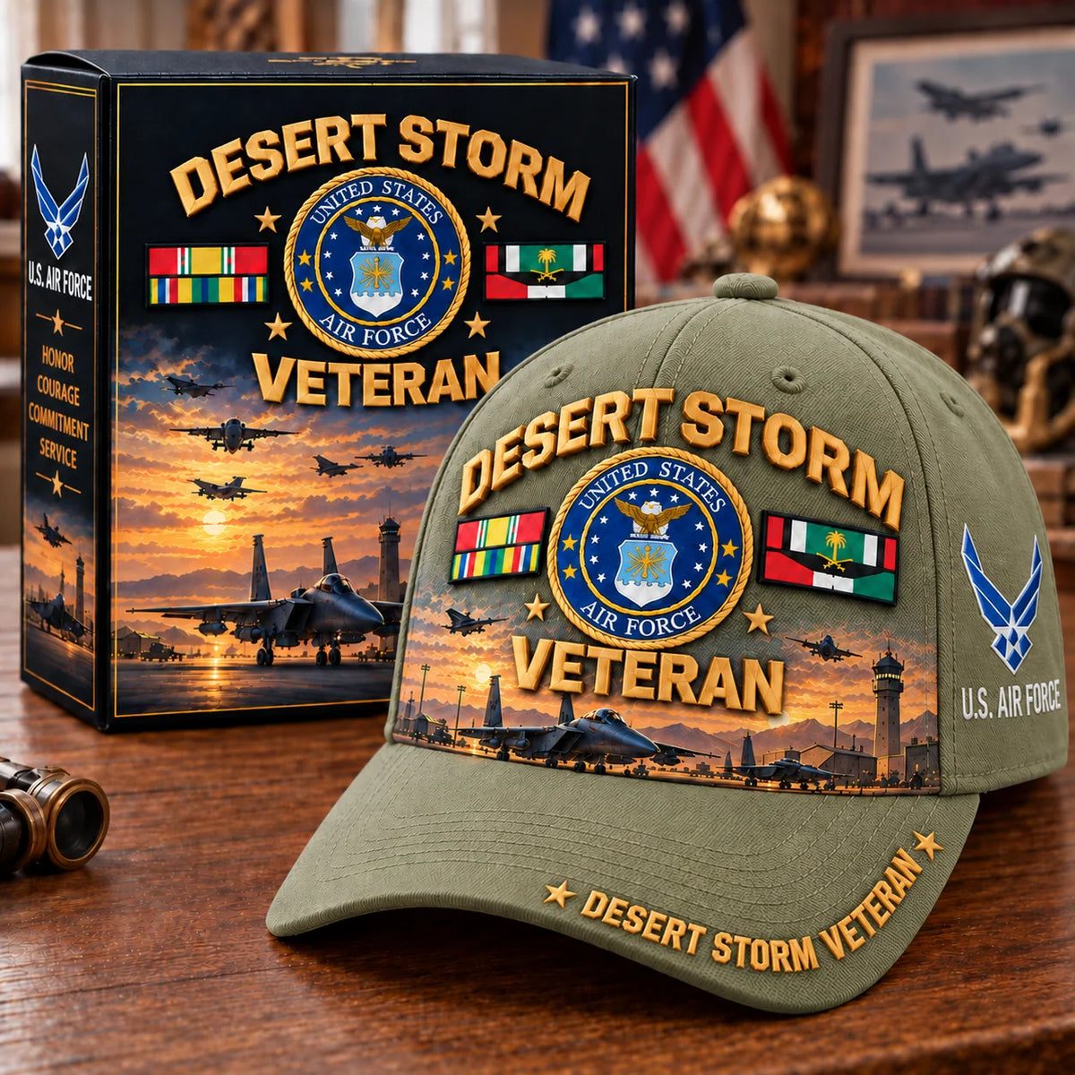 Baseball Cap Desert Storm Veteran Adjustable Curved Brim