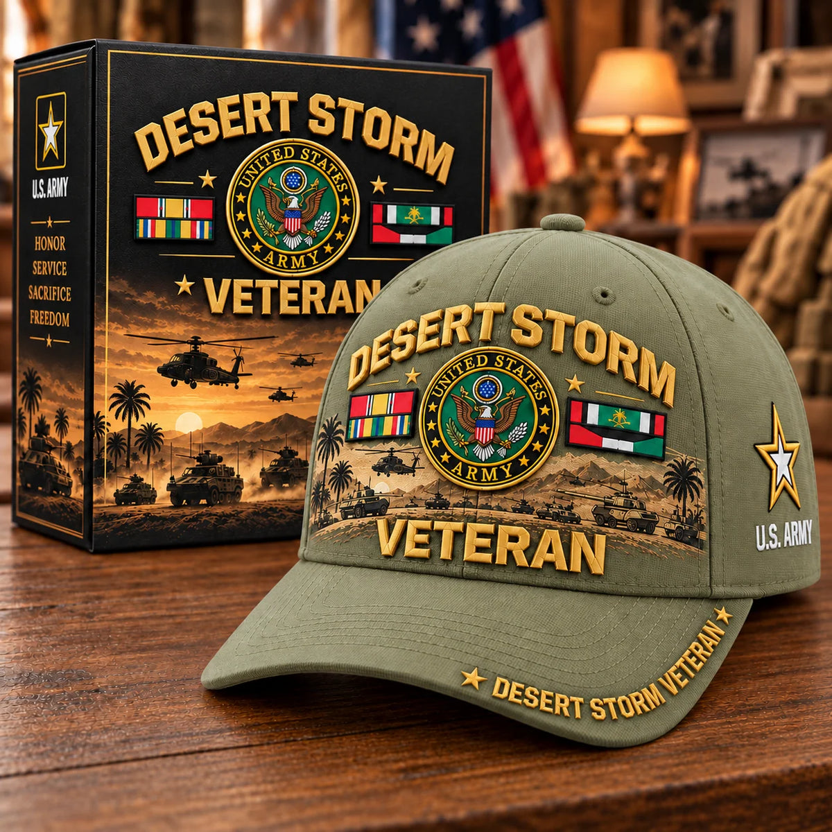 Baseball Cap Desert Storm Veteran Adjustable Curved Brim