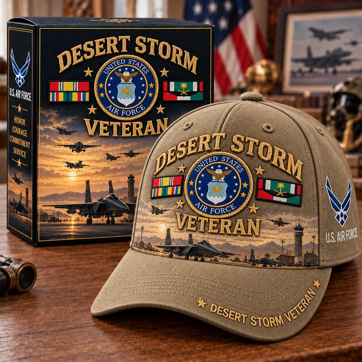 Baseball Cap Desert Storm Veteran Adjustable Curved Brim